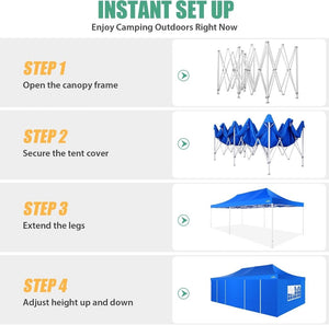 COBIZI 10x20 Heavy Duty Pop up Canopy Tent with 6 sidewalls Easy Up Commercial Outdoor Canopy Wedding Party Tents for Parties All Season Wind & Waterproof Gazebo with Roller Bag,Black(Frame Thickened) - Wigtrends