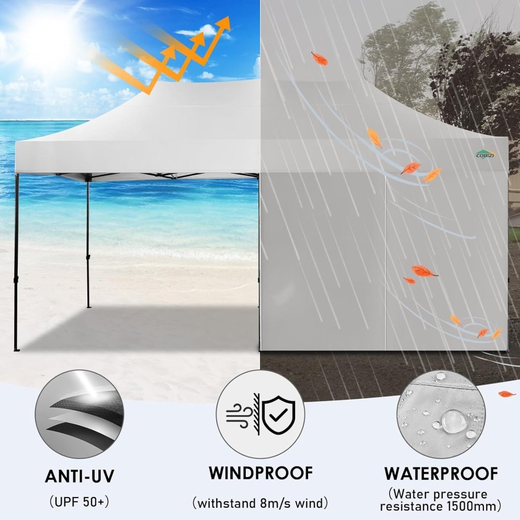 COBIZI 10x20 Heavy Duty Pop up Canopy Tent with 6 sidewalls Easy Up Commercial Outdoor Canopy Wedding Party Tents for Parties All Season Wind & Waterproof Gazebo with Roller Bag,Black(Frame Thickened) - Wigtrends