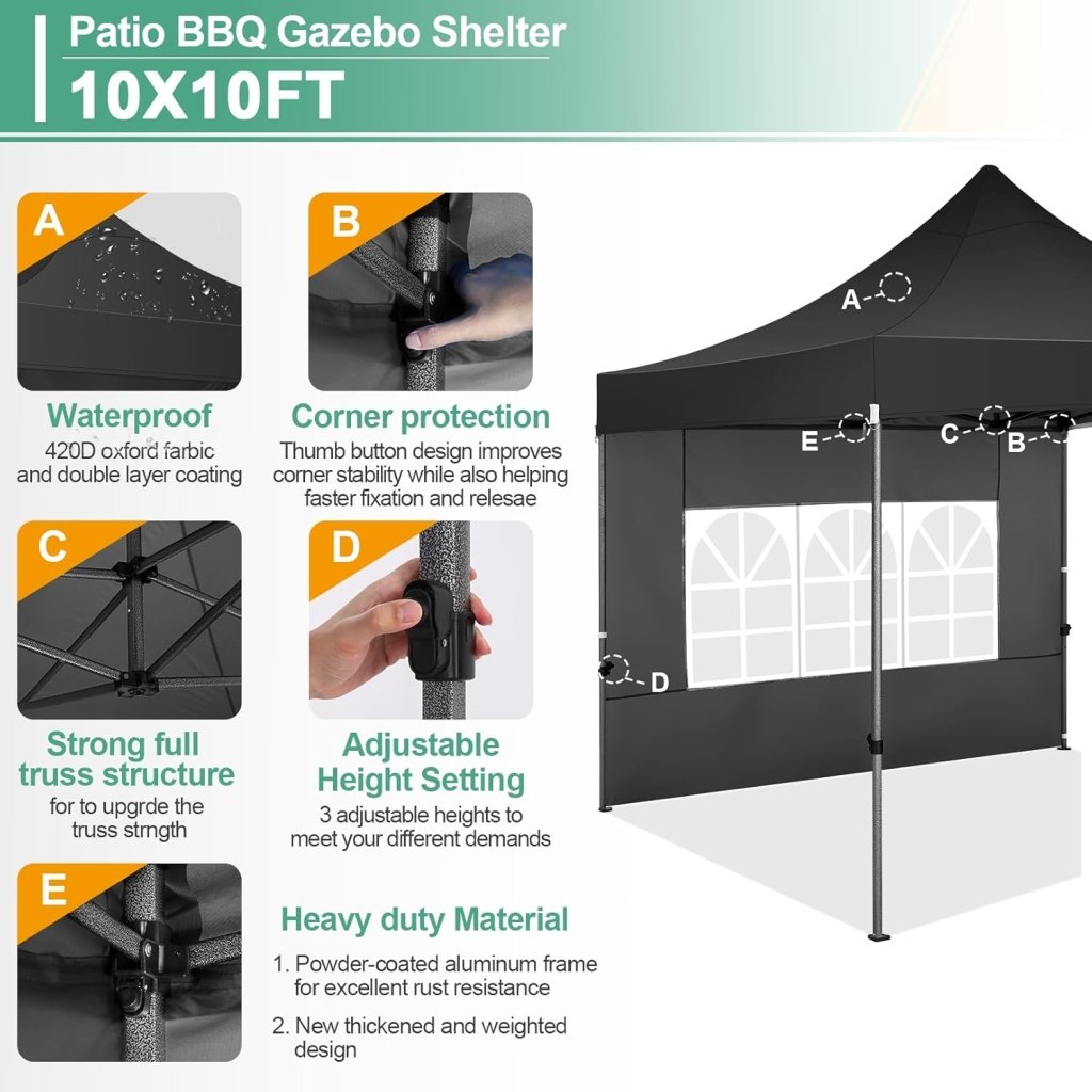 COBIZI 10x20 Heavy Duty Pop up Canopy Tent with 6 sidewalls Easy Up Commercial Outdoor Canopy Wedding Party Tents for Parties All Season Wind & Waterproof Gazebo with Roller Bag,Black(Frame Thickened) - Wigtrends