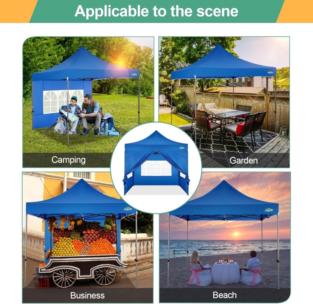 COBIZI 10x20 Heavy Duty Pop up Canopy Tent with 6 sidewalls Easy Up Commercial Outdoor Canopy Wedding Party Tents for Parties All Season Wind & Waterproof Gazebo with Roller Bag,Black(Frame Thickened) - Wigtrends