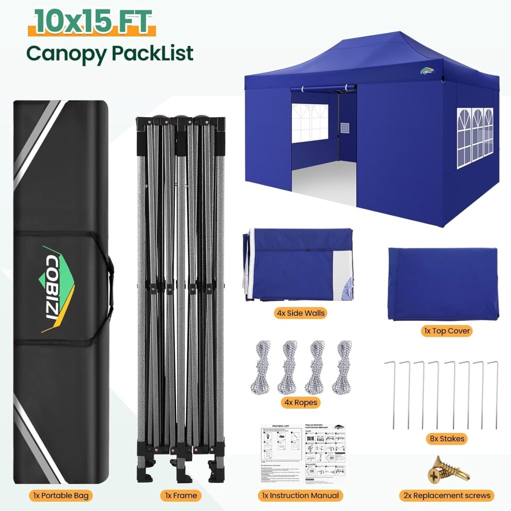 COBIZI 10x20 Heavy Duty Pop up Canopy Tent with 6 sidewalls Easy Up Commercial Outdoor Canopy Wedding Party Tents for Parties All Season Wind & Waterproof Gazebo with Roller Bag,Black(Frame Thickened) - Wigtrends