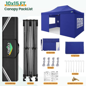 COBIZI 10x20 Heavy Duty Pop up Canopy Tent with 6 sidewalls Easy Up Commercial Outdoor Canopy Wedding Party Tents for Parties All Season Wind & Waterproof Gazebo with Roller Bag,Black(Frame Thickened) - Wigtrends