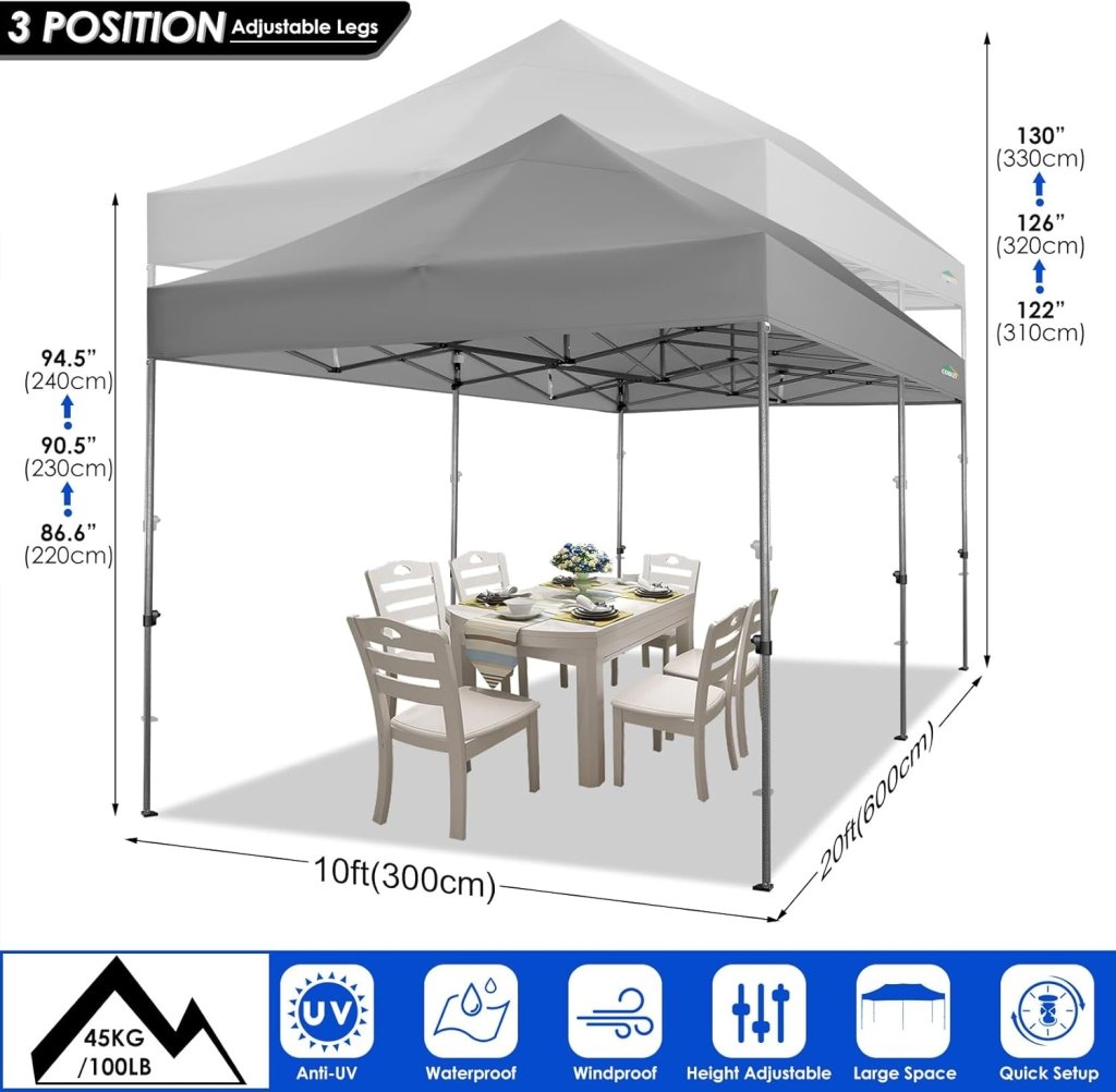 COBIZI 10x20 Heavy Duty Pop up Canopy Tent with 6 sidewalls Easy Up Commercial Outdoor Canopy Wedding Party Tents for Parties All Season Wind & Waterproof Gazebo with Roller Bag,Black(Frame Thickened) - Wigtrends