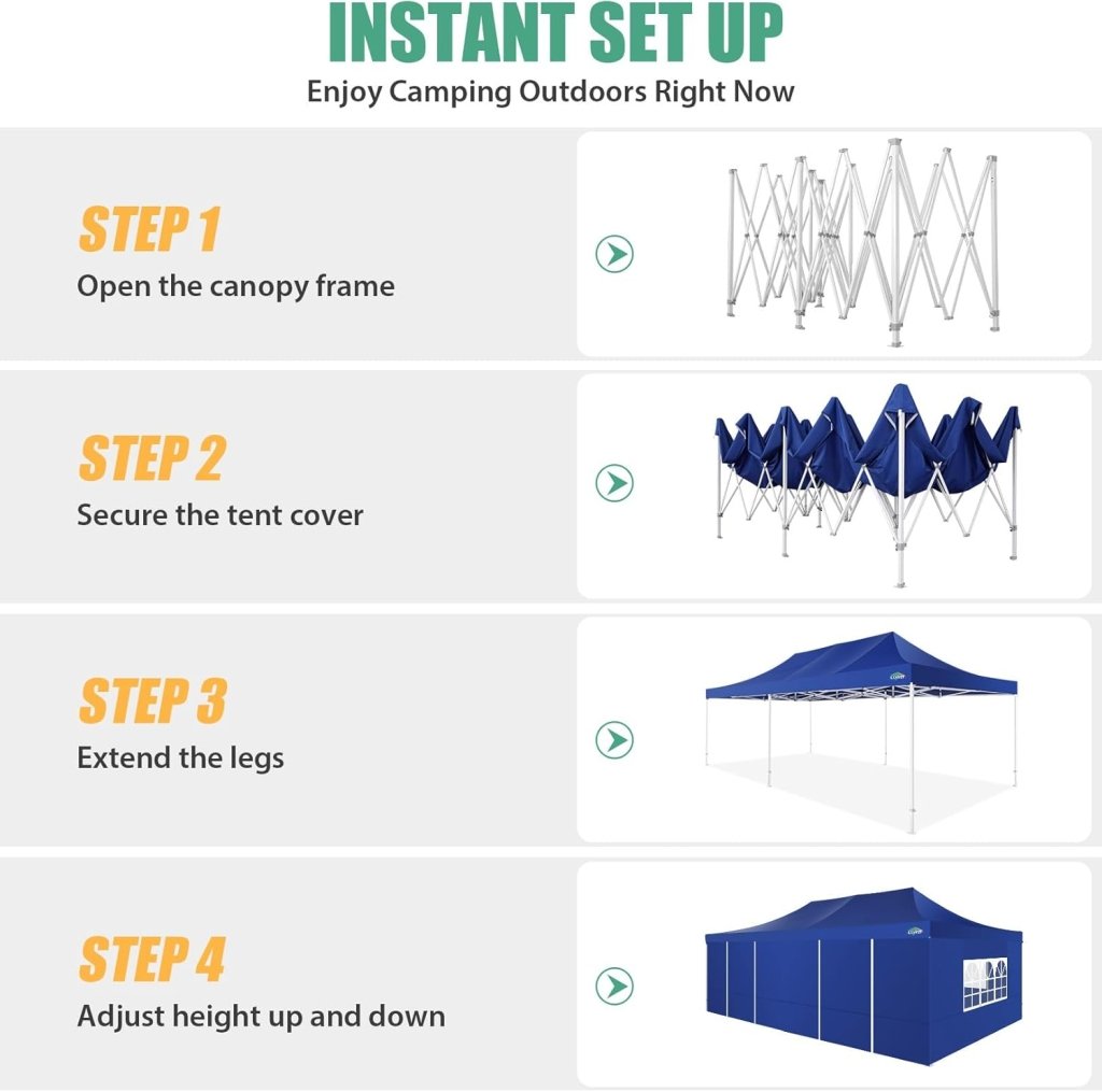 COBIZI 10x20 Heavy Duty Pop up Canopy Tent with 6 sidewalls Easy Up Commercial Outdoor Canopy Wedding Party Tents for Parties All Season Wind & Waterproof Gazebo with Roller Bag,Black(Frame Thickened) - Wigtrends