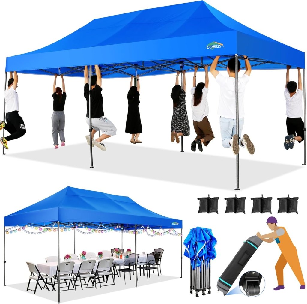 COBIZI 10x20 Heavy Duty Pop up Canopy Tent with 6 sidewalls Easy Up Commercial Outdoor Canopy Wedding Party Tents for Parties All Season Wind & Waterproof Gazebo with Roller Bag,Black(Frame Thickened) - Wigtrends