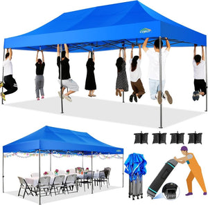 COBIZI 10x20 Heavy Duty Pop up Canopy Tent with 6 sidewalls Easy Up Commercial Outdoor Canopy Wedding Party Tents for Parties All Season Wind & Waterproof Gazebo with Roller Bag,Black(Frame Thickened) - Wigtrends