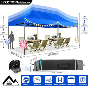 COBIZI 10x20 Heavy Duty Pop up Canopy Tent with 6 sidewalls Easy Up Commercial Outdoor Canopy Wedding Party Tents for Parties All Season Wind & Waterproof Gazebo with Roller Bag,Black(Frame Thickened) - Wigtrends