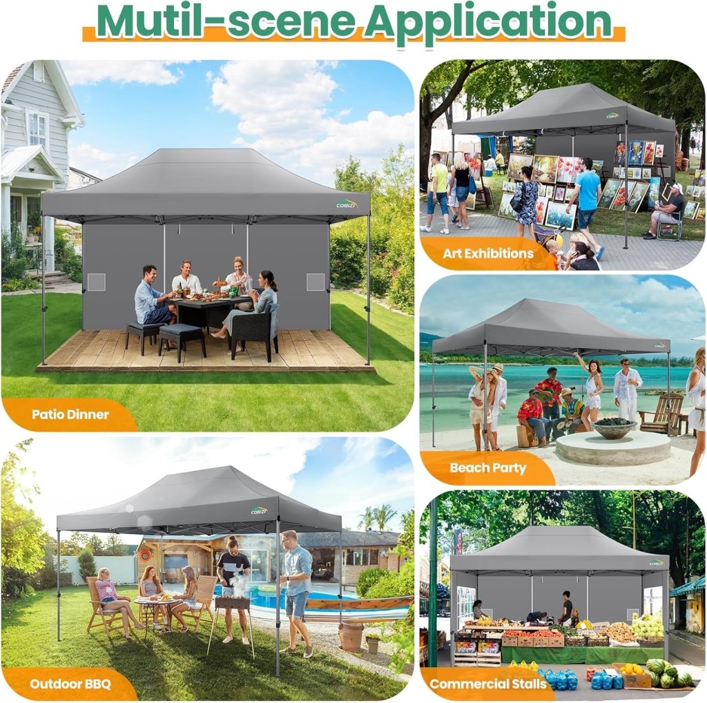 COBIZI 10x20 Heavy Duty Pop up Canopy Tent with 6 sidewalls Easy Up Commercial Outdoor Canopy Wedding Party Tents for Parties All Season Wind & Waterproof Gazebo with Roller Bag,Black(Frame Thickened) - Wigtrends