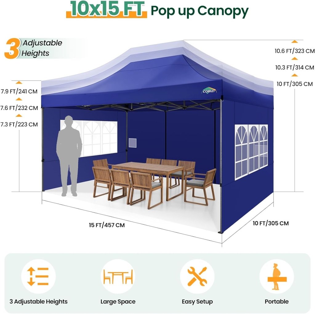 COBIZI 10x20 Heavy Duty Pop up Canopy Tent with 6 sidewalls Easy Up Commercial Outdoor Canopy Wedding Party Tents for Parties All Season Wind & Waterproof Gazebo with Roller Bag,Black(Frame Thickened) - Wigtrends