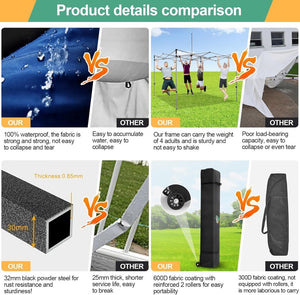 COBIZI 10x20 Heavy Duty Pop up Canopy Tent with 6 sidewalls Easy Up Commercial Outdoor Canopy Wedding Party Tents for Parties All Season Wind & Waterproof Gazebo with Roller Bag,Black(Frame Thickened) - Wigtrends