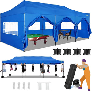 COBIZI 10x20 Heavy Duty Pop up Canopy Tent with 6 sidewalls Easy Up Commercial Outdoor Canopy Wedding Party Tents for Parties All Season Wind & Waterproof Gazebo with Roller Bag,Black(Frame Thickened) - Wigtrends