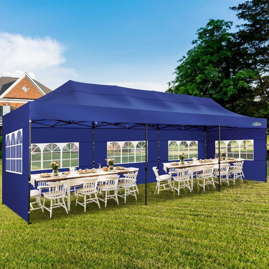 COBIZI 10x20 Heavy Duty Pop up Canopy Tent with 6 sidewalls Easy Up Commercial Outdoor Canopy Wedding Party Tents for Parties All Season Wind & Waterproof Gazebo with Roller Bag,Black(Frame Thickened) - Wigtrends