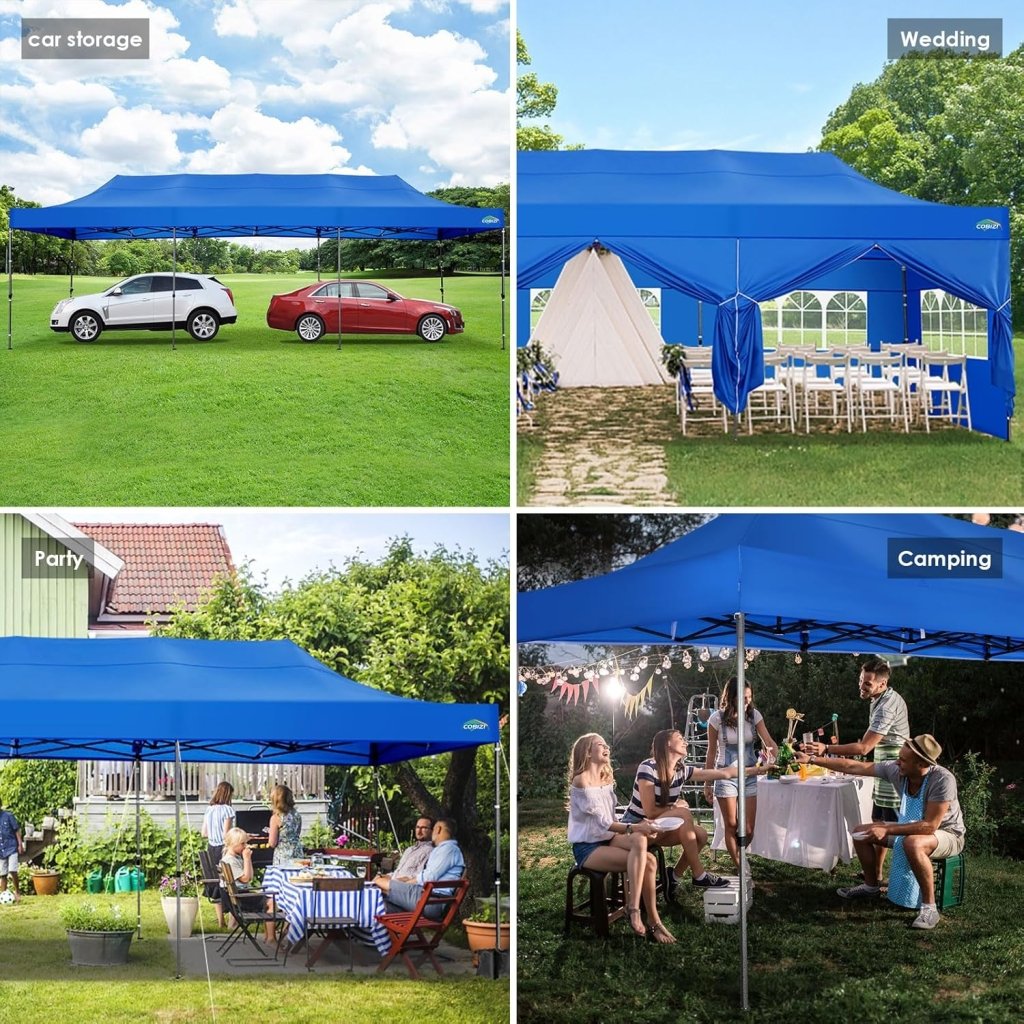 COBIZI 10x20 Heavy Duty Pop up Canopy Tent with 6 sidewalls Easy Up Commercial Outdoor Canopy Wedding Party Tents for Parties All Season Wind & Waterproof Gazebo with Roller Bag,Black(Frame Thickened) - Wigtrends