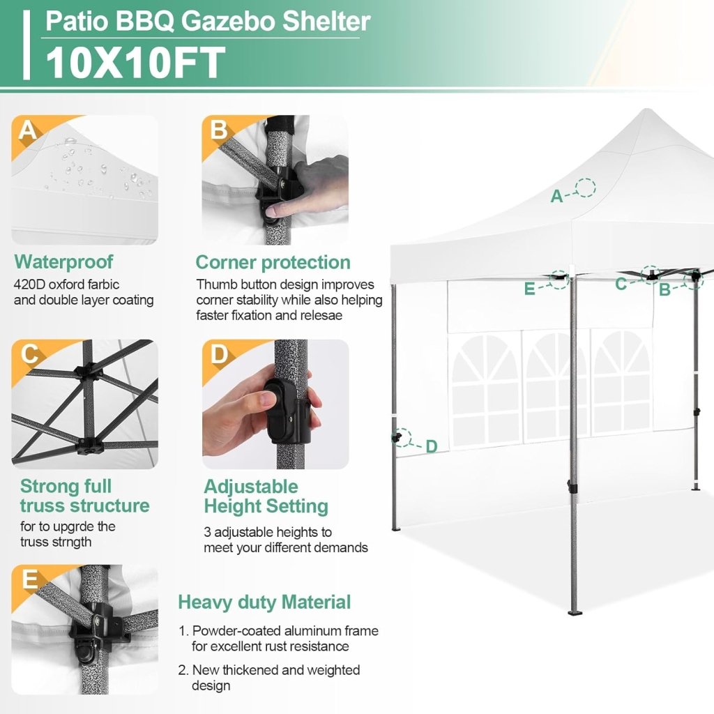 COBIZI 10x20 Heavy Duty Pop up Canopy Tent with 6 sidewalls Easy Up Commercial Outdoor Canopy Wedding Party Tents for Parties All Season Wind & Waterproof Gazebo with Roller Bag,Black(Frame Thickened) - Wigtrends