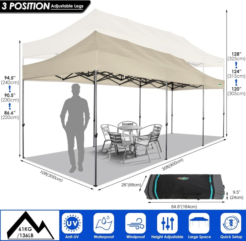 COBIZI 10x20 Heavy Duty Pop up Canopy Tent with 6 sidewalls Easy Up Commercial Outdoor Canopy Wedding Party Tents for Parties All Season Wind & Waterproof Gazebo with Roller Bag,Black(Frame Thickened) - Wigtrends