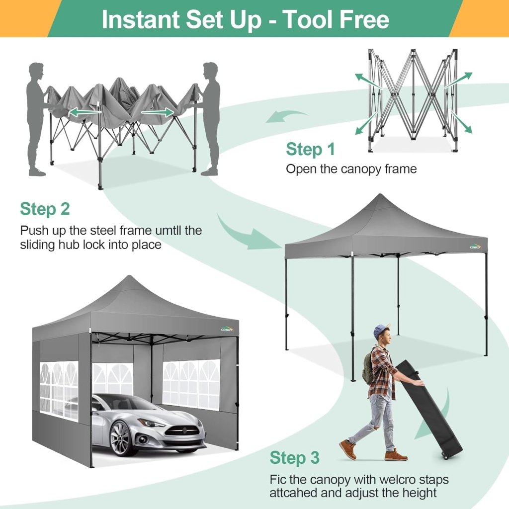 COBIZI 10x20 Heavy Duty Pop up Canopy Tent with 6 sidewalls Easy Up Commercial Outdoor Canopy Wedding Party Tents for Parties All Season Wind & Waterproof Gazebo with Roller Bag,Black(Frame Thickened) - Wigtrends