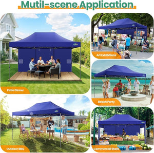 COBIZI 10x20 Heavy Duty Pop up Canopy Tent with 6 sidewalls Easy Up Commercial Outdoor Canopy Wedding Party Tents for Parties All Season Wind & Waterproof Gazebo with Roller Bag,Black(Frame Thickened) - Wigtrends