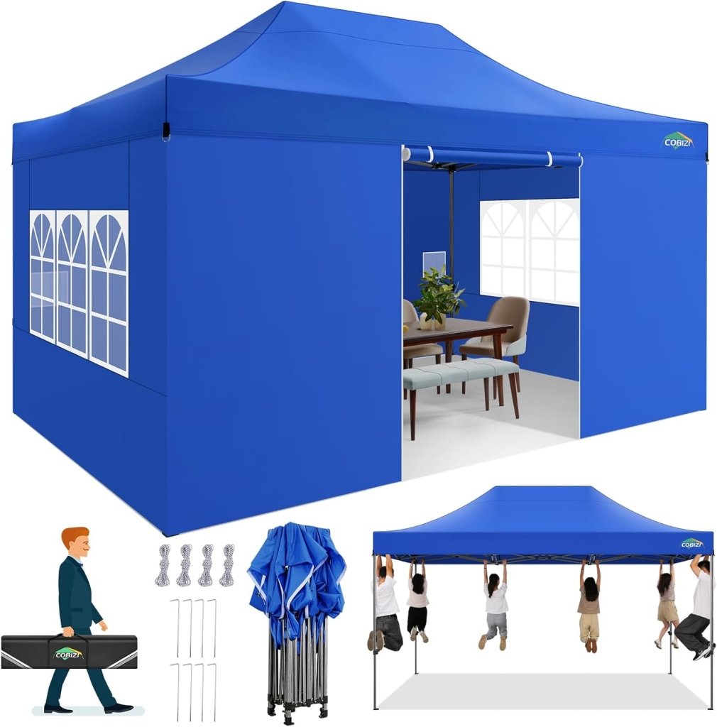 COBIZI 10x20 Heavy Duty Pop up Canopy Tent with 6 sidewalls Easy Up Commercial Outdoor Canopy Wedding Party Tents for Parties All Season Wind & Waterproof Gazebo with Roller Bag,Black(Frame Thickened) - Wigtrends