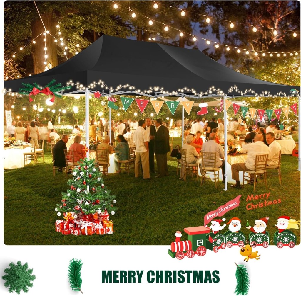 COBIZI 10x20 Heavy Duty Pop up Canopy Tent with 6 sidewalls Easy Up Commercial Outdoor Canopy Wedding Party Tents for Parties All Season Wind & Waterproof Gazebo with Roller Bag,Black(Frame Thickened) - Wigtrends