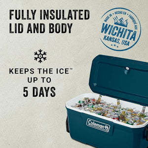 Coleman Classic Series Insulated Portable Wheeled Cooler, Leak - Resistant Outdoor Hard Cooler Keeps Ice up to 5 Days, 100 - Quart - Wigtrends