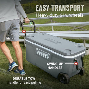 Coleman Classic Series Insulated Portable Wheeled Cooler, Leak - Resistant Outdoor Hard Cooler Keeps Ice up to 5 Days, 100 - Quart - Wigtrends