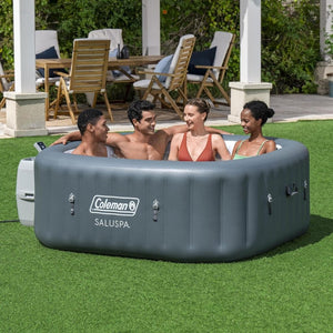 Coleman SaluSpa Atlantis AirJet 4 to 6 Person Inflatable Hot Tub Square Portable Outdoor Spa with 140 Soothing Jets with Cover, Blue - Wigtrends