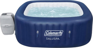 Coleman SaluSpa Atlantis AirJet 4 to 6 Person Inflatable Hot Tub Square Portable Outdoor Spa with 140 Soothing Jets with Cover, Blue - Wigtrends