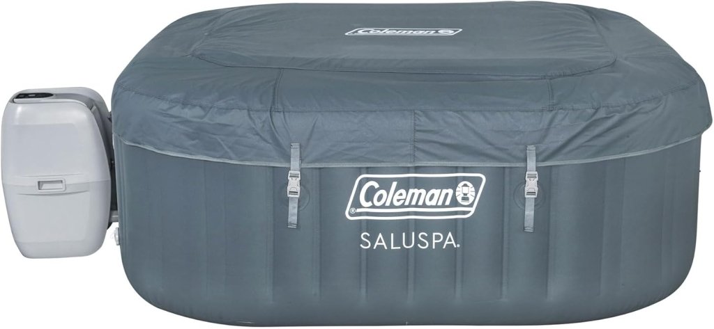 Coleman SaluSpa Atlantis AirJet 4 to 6 Person Inflatable Hot Tub Square Portable Outdoor Spa with 140 Soothing Jets with Cover, Blue - Wigtrends