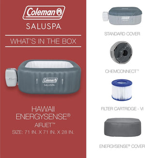 Coleman SaluSpa Atlantis AirJet 4 to 6 Person Inflatable Hot Tub Square Portable Outdoor Spa with 140 Soothing Jets with Cover, Blue - Wigtrends