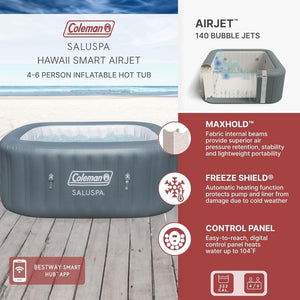 Coleman SaluSpa Atlantis AirJet 4 to 6 Person Inflatable Hot Tub Square Portable Outdoor Spa with 140 Soothing Jets with Cover, Blue - Wigtrends
