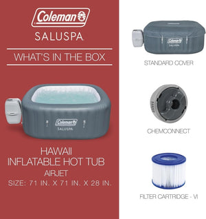 Coleman SaluSpa Atlantis AirJet 4 to 6 Person Inflatable Hot Tub Square Portable Outdoor Spa with 140 Soothing Jets with Cover, Blue - Wigtrends