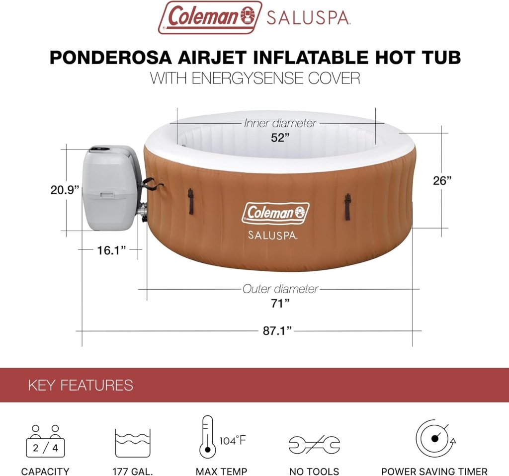 Coleman SaluSpa Miami AirJet 2 to 4 Person Round Inflatable Hot Tub Portable Outdoor Spa with 120 Soothing AirJets and Insulated Cover, Black - Wigtrends