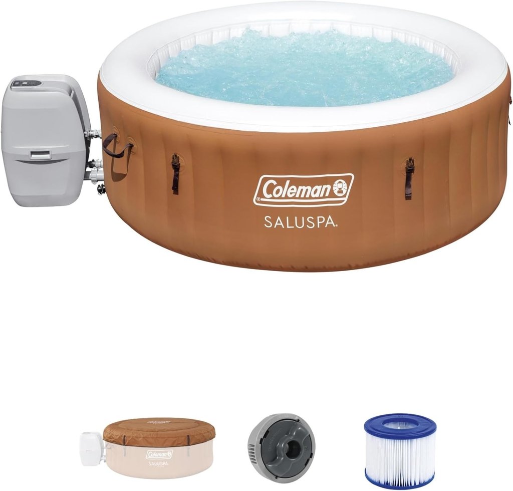 Coleman SaluSpa Miami AirJet 2 to 4 Person Round Inflatable Hot Tub Portable Outdoor Spa with 120 Soothing AirJets and Insulated Cover, Black - Wigtrends