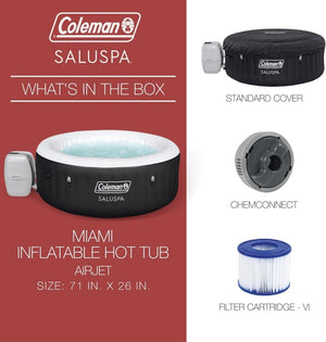 Coleman SaluSpa Miami AirJet 2 to 4 Person Round Inflatable Hot Tub Portable Outdoor Spa with 120 Soothing AirJets and Insulated Cover, Black - Wigtrends