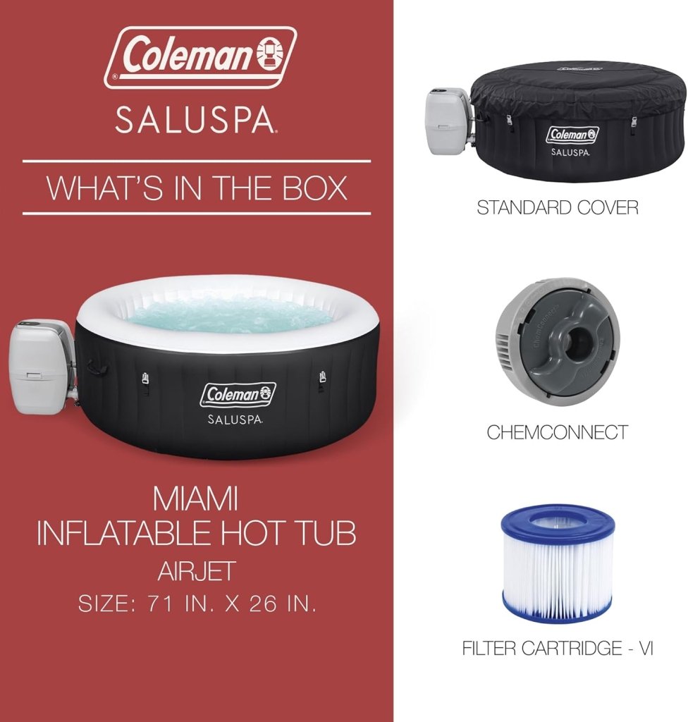 Coleman SaluSpa Miami AirJet 2 to 4 Person Round Inflatable Hot Tub Portable Outdoor Spa with 120 Soothing AirJets and Insulated Cover, Black - Wigtrends