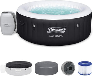 Coleman SaluSpa Miami AirJet 2 to 4 Person Round Inflatable Hot Tub Portable Outdoor Spa with 120 Soothing AirJets and Insulated Cover, Black - Wigtrends