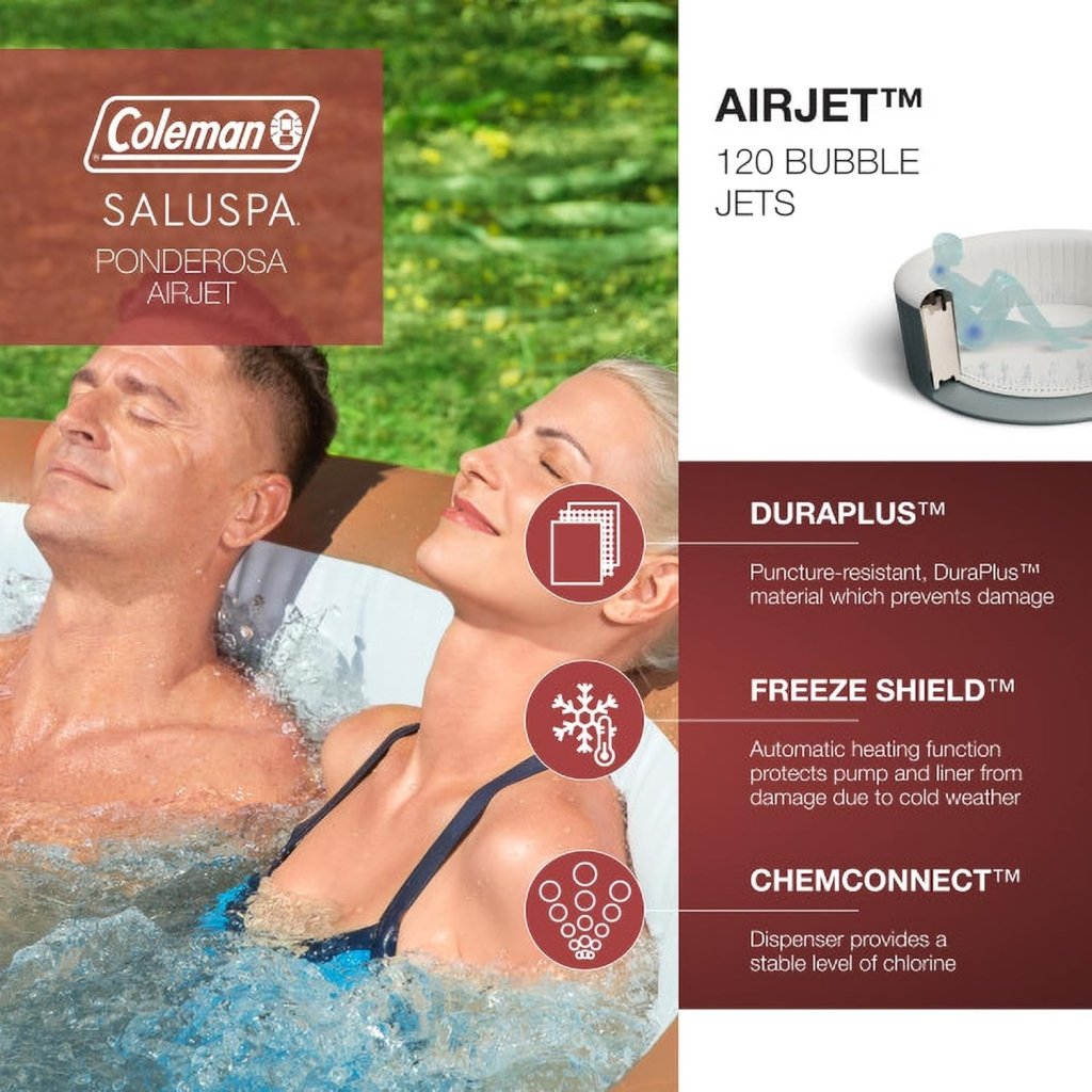 Coleman SaluSpa Miami AirJet 2 to 4 Person Round Inflatable Hot Tub Portable Outdoor Spa with 120 Soothing AirJets and Insulated Cover, Black - Wigtrends