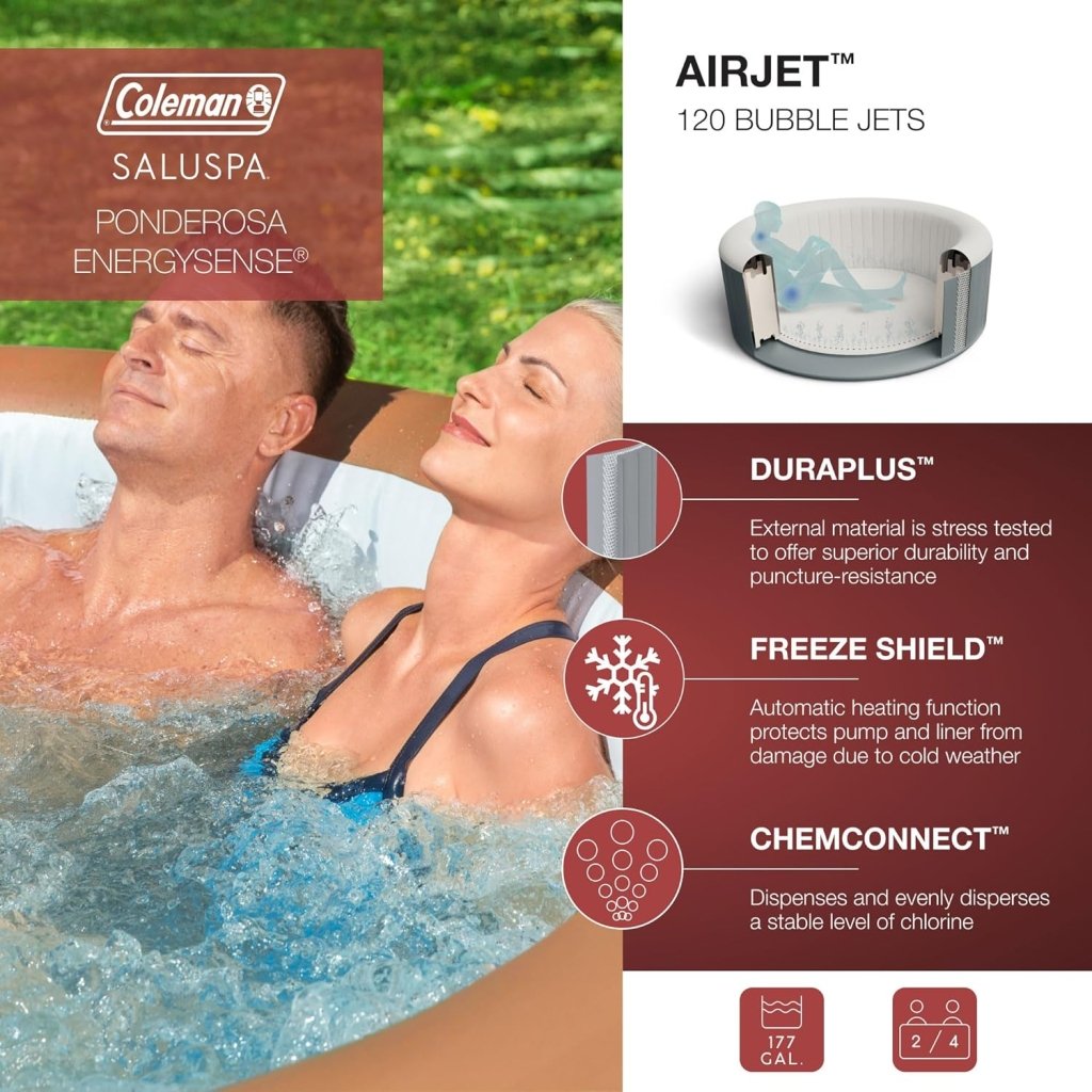 Coleman SaluSpa Miami AirJet 2 to 4 Person Round Inflatable Hot Tub Portable Outdoor Spa with 120 Soothing AirJets and Insulated Cover, Black - Wigtrends