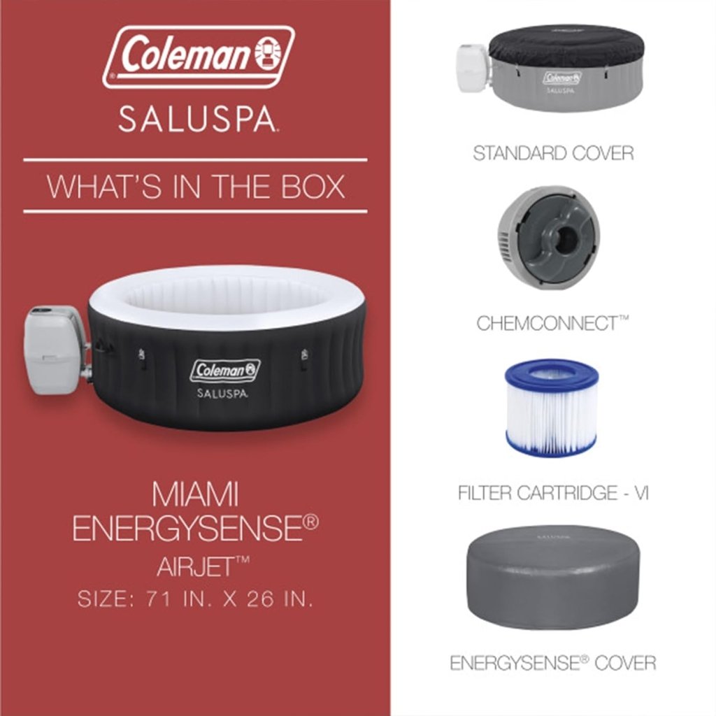 Coleman SaluSpa Miami AirJet 2 to 4 Person Round Inflatable Hot Tub Portable Outdoor Spa with 120 Soothing AirJets and Insulated Cover, Black - Wigtrends