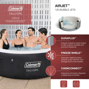 Coleman SaluSpa Miami AirJet 2 to 4 Person Round Inflatable Hot Tub Portable Outdoor Spa with 120 Soothing AirJets and Insulated Cover, Black - Wigtrends