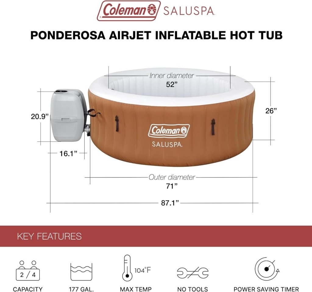 Coleman SaluSpa Miami AirJet 2 to 4 Person Round Inflatable Hot Tub Portable Outdoor Spa with 120 Soothing AirJets and Insulated Cover, Black - Wigtrends