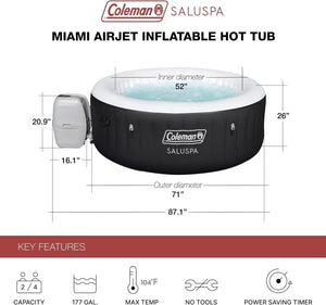 Coleman SaluSpa Miami AirJet 2 to 4 Person Round Inflatable Hot Tub Portable Outdoor Spa with 120 Soothing AirJets and Insulated Cover, Black - Wigtrends