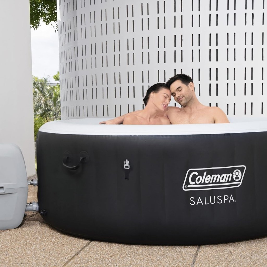 Coleman SaluSpa Miami AirJet 2 to 4 Person Round Inflatable Hot Tub Portable Outdoor Spa with 120 Soothing AirJets and Insulated Cover, Black - Wigtrends
