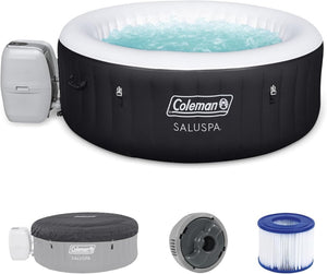 Coleman SaluSpa Miami AirJet 2 to 4 Person Round Inflatable Hot Tub Portable Outdoor Spa with 120 Soothing AirJets and Insulated Cover, Black - Wigtrends