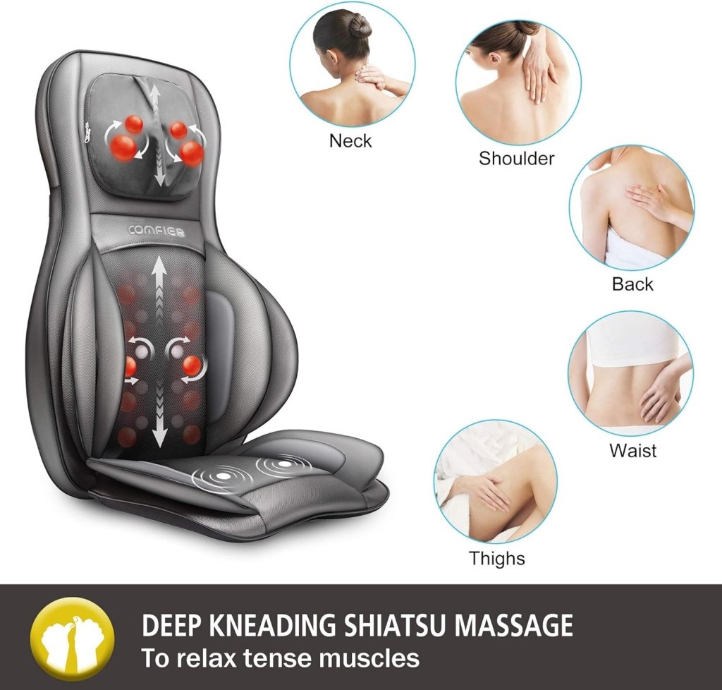COMFIER Massager Chair with Heat Shiatsu Neck Back Massager Portable with Compress & Rolling Massage Chair Pad for Full Back Neck & Shoulders Full Body Pain - Wigtrends