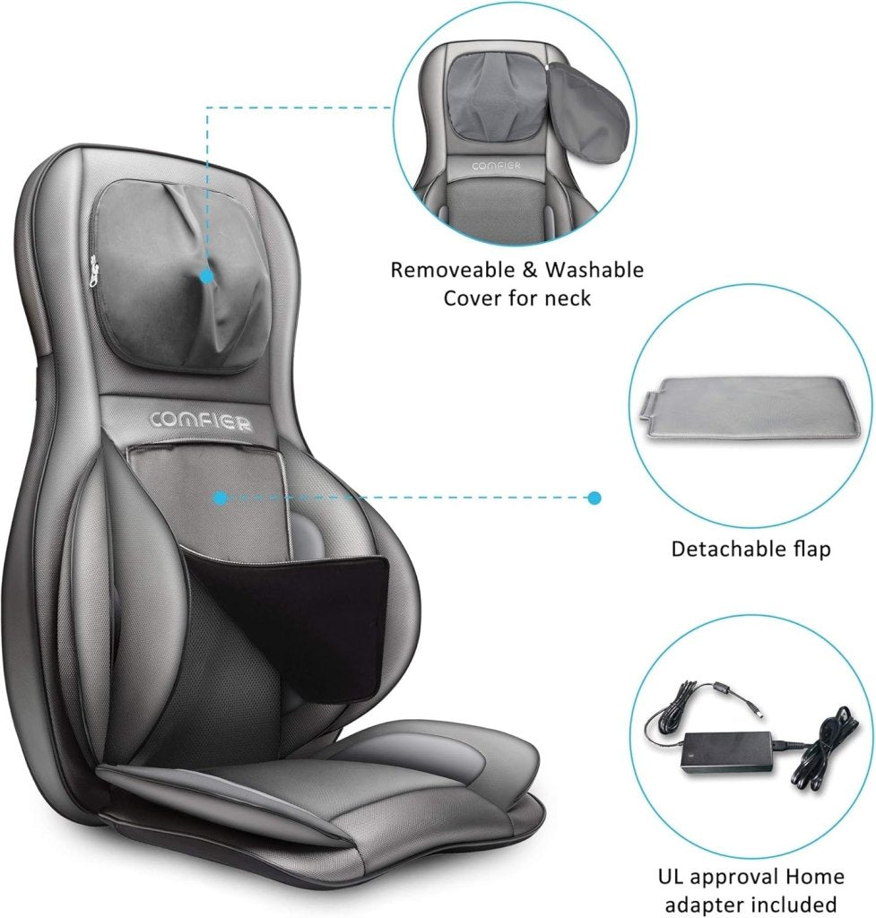 COMFIER Massager Chair with Heat Shiatsu Neck Back Massager Portable with Compress & Rolling Massage Chair Pad for Full Back Neck & Shoulders Full Body Pain - Wigtrends