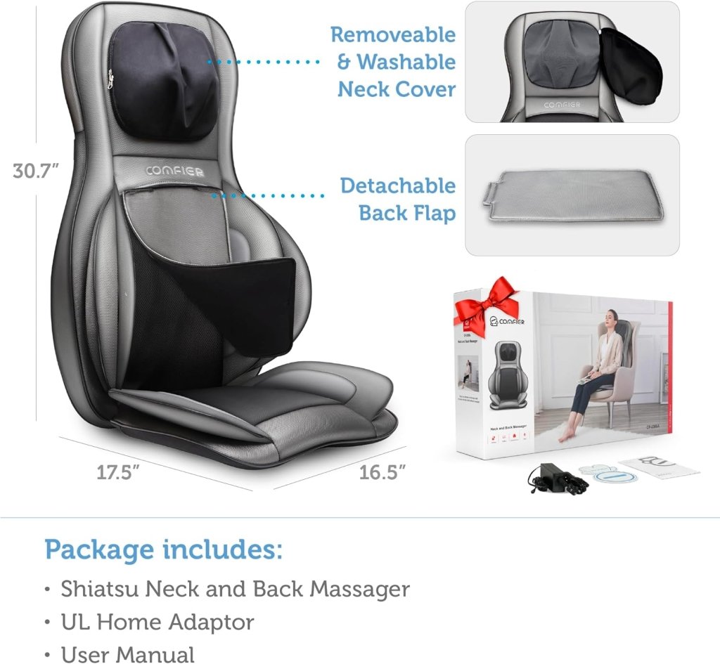 COMFIER Massager Chair with Heat Shiatsu Neck Back Massager Portable with Compress & Rolling Massage Chair Pad for Full Back Neck & Shoulders Full Body Pain - Wigtrends
