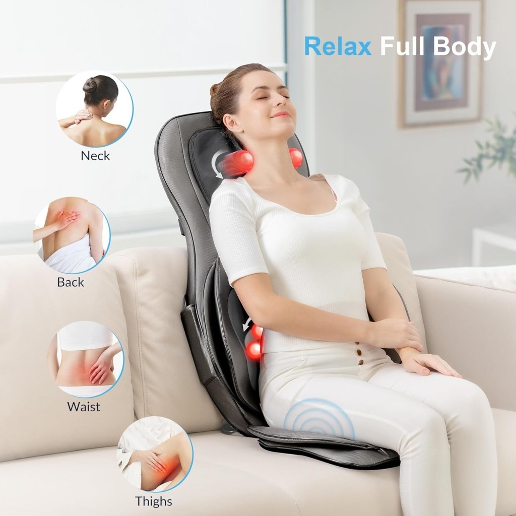 COMFIER Massager Chair with Heat Shiatsu Neck Back Massager Portable with Compress & Rolling Massage Chair Pad for Full Back Neck & Shoulders Full Body Pain - Wigtrends