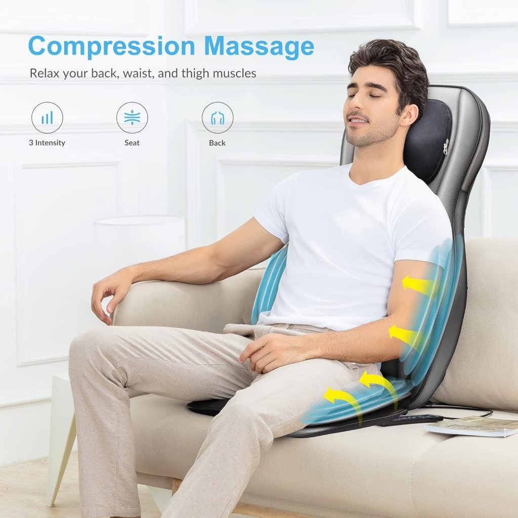 COMFIER Massager Chair with Heat Shiatsu Neck Back Massager Portable with Compress & Rolling Massage Chair Pad for Full Back Neck & Shoulders Full Body Pain - Wigtrends