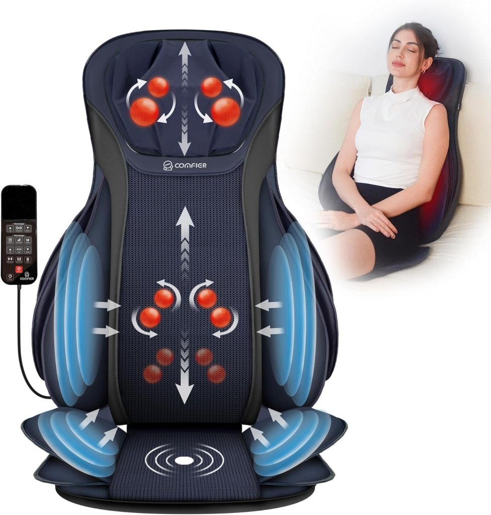 COMFIER Massager Chair with Heat Shiatsu Neck Back Massager Portable with Compress & Rolling Massage Chair Pad for Full Back Neck & Shoulders Full Body Pain - Wigtrends